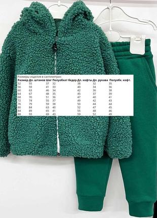 Цена от размера, костюм - двойка детский, подростковый, теплый тедди, худи, штаны, зеленый2 фото