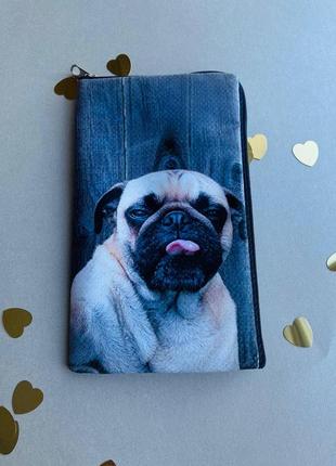 1+1+3 !! чехол на телефон на змейке на молнии  с принтом  собака мопс