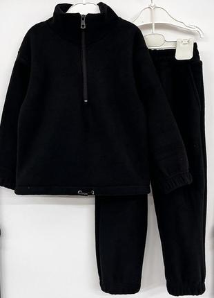 Костюм детский, подростковый спортивный теплый, кофта, штаны,  для девочки, для мальчика, черный