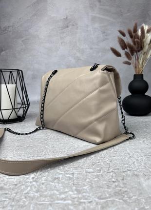 Сумка кожаная женская pinko бежевая женская сумочка на цепочке в подарочной упаковке3 фото