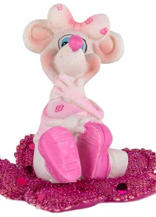 Сувенир керамический  мышь на цветке розового цвета