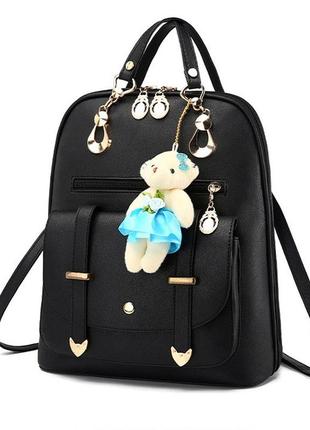 Подростковый женский городской рюкзак для девочки с брелком мишка тедди в подарок2 фото
