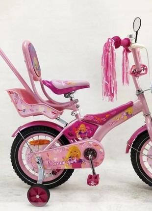 Дитячий велосипед racer-girl  16 дюймів рожевий без ручки батьківської