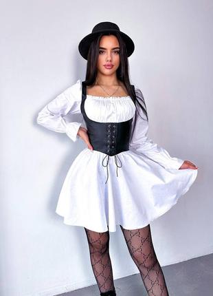 Белое платье с черным корсетом 🤍🖤🔝2 фото