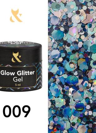 Глітер для дизайну f.o.x glow glitter gel 009, 5 мл1 фото