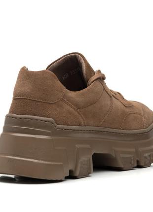 Туфли женские коричневые на высокой платформе со шнуровками замшевые 955тz6 фото
