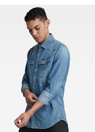 Джинсовая оригинальная рубашка на кнопках barbour p.m