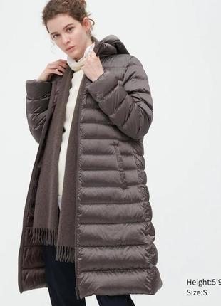 Пальто uniqlo women ultra light down long coat brown