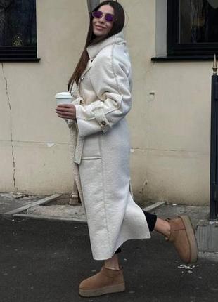 Женское классическое демисезонное пальто удлиненное из замш на меху размеры батал4 фото