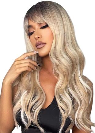 Парик блондинки омбре длинный, натуральные синтетические волосы