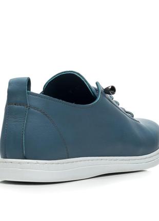 Туфли закрытые синие кожаные на платформе с шнурками осенние на низком ходу 975тz-а5 фото