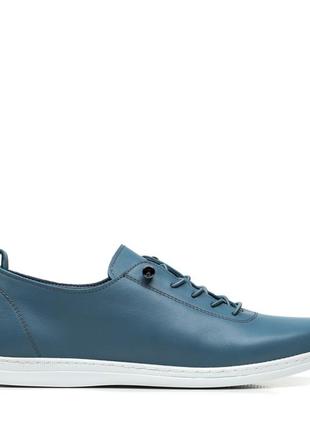 Туфли закрытые синие кожаные на платформе с шнурками осенние на низком ходу 975тz-а7 фото