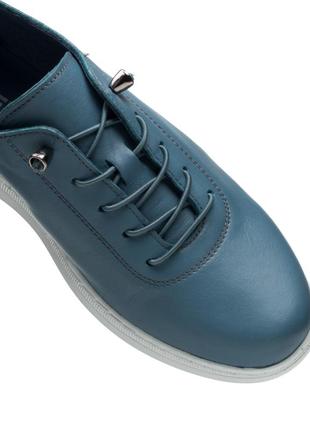 Туфли закрытые синие кожаные на платформе с шнурками осенние на низком ходу 975тz-а8 фото