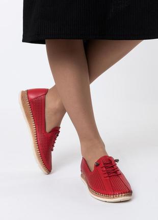 Туфли женские красные кожаные дырочки на удобной подошве 982тz2 фото