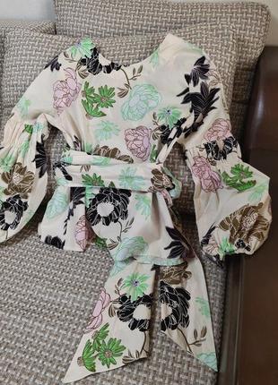 Дизайнерская стильная блузка на запах, с длинным  поясом от carin wester5 фото