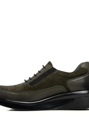 Туфли закрытые осенние кожаные с замшей зелени на удобной подошве 1019тz-а4 фото