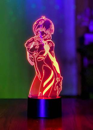 3d ночник "рей аянами 2" (увеличенное изображение)+ пульт ду + сетевой адаптер + батарейки (3ааа)  3dtoyslamp