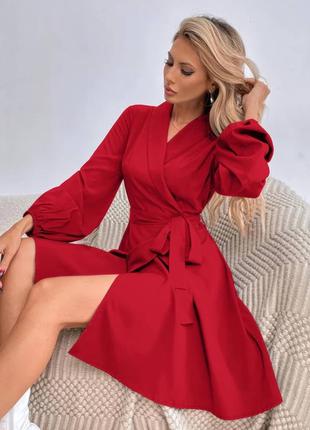 Сукня вечірня міді з костюмної тканини з розрізом і довгими рукавами колір чорний і червоний4 фото