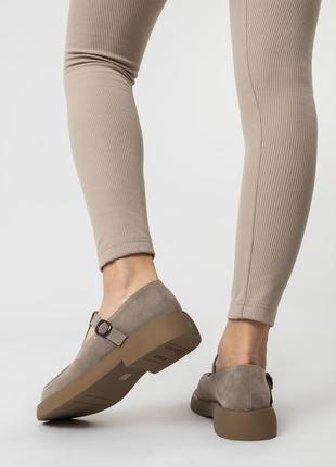Замшевые женские туфли на застежке серо - бежевые 2175т7 фото