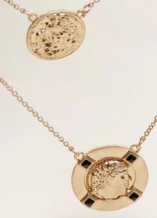 Двойная золотая подвеска ожерелье колье mango с монетами2 фото