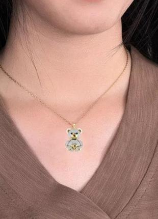 Ожерелье цепочка с подвеской мишка teddy в стразах сваровски6 фото