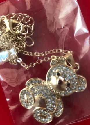 Ожерелье цепочка с подвеской мишка teddy в стразах сваровски5 фото