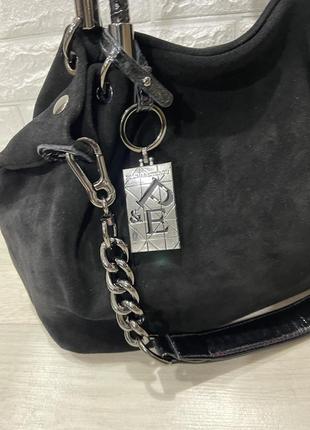 Женская сумка замшевая polina & eiterou з цепью жіноча сумка з натуральної шкіри + шопер з тканини у5 фото
