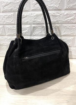 Женская сумка замшевая polina & eiterou з цепью жіноча сумка з натуральної шкіри + шопер з тканини у6 фото