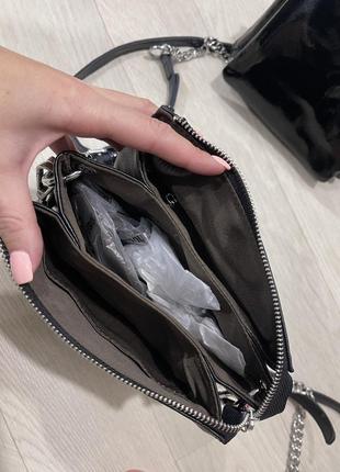 Женская сумочка кожа polina & eiterou жіноча лакова сумка+ шопер з тканини у подарунок7 фото