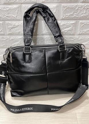 Женская кожаная сумка polina & eiterou жіноча сумка з натуральної шкіри + шопер з тканини у подаруно