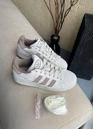 Шикарные женские кроссовки adidas campus 00s white brown premium светло-бежевые с коричневым6 фото