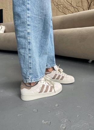 Шикарные женские кроссовки adidas campus 00s white brown premium светло-бежевые с коричневым5 фото