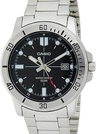 Чоловічий годинник casio mtp-vd01d-1e, чорний зі срібним браслетом