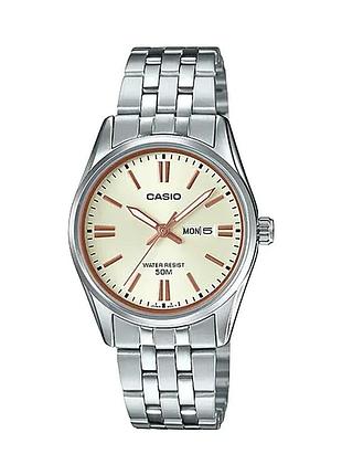 Чоловічий годинник casio mtp-1335d-9a, золотистий зі срібним браслетом