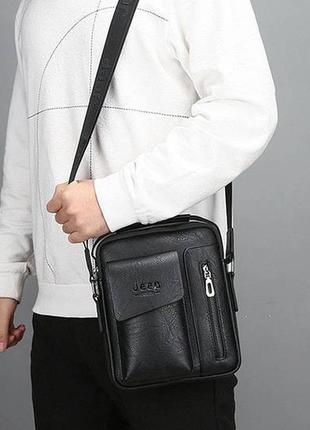 Мужская сумка-планшет jeep повседневная на плече, барсетка сумка-планшет для мужчин эко кожа джип3 фото