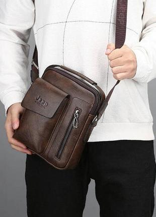 Чоловіча сумка-планшет jeep повсякденна на плече, барсетка сумка-планшет для чоловіків еко шкіра джип темно-коричневий2 фото
