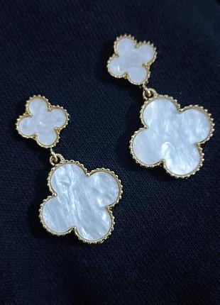 Серьги подвески клевер винтажные в стиле van cleef