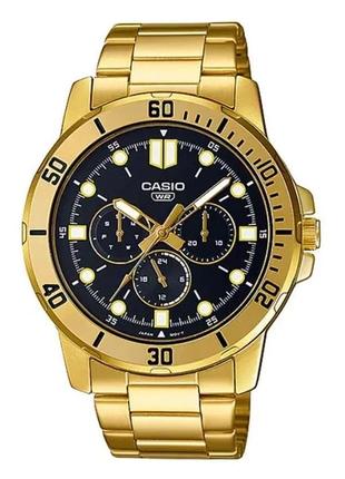 Чоловічий годинник casio classic mtp-vd300g-1eudf, чорний із золотим браслетом