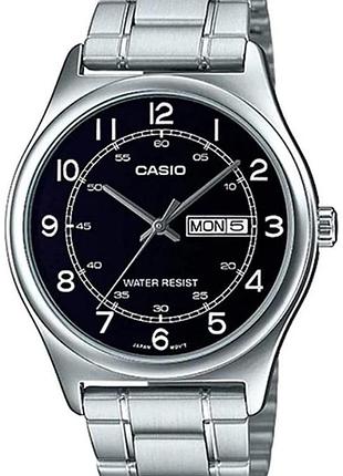 Чоловічий годинник casio classic mtp-v006d-1b2, чорний зі срібним браслетом