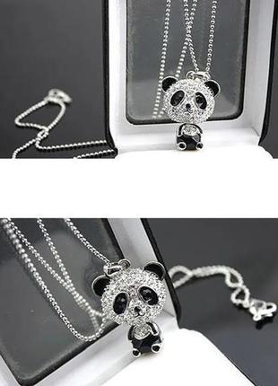 Ожерелье цепочка с кулоном панда в стразах