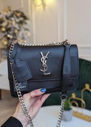 Женская сумка yves saint laurent ив сен лоран черная серебро мини