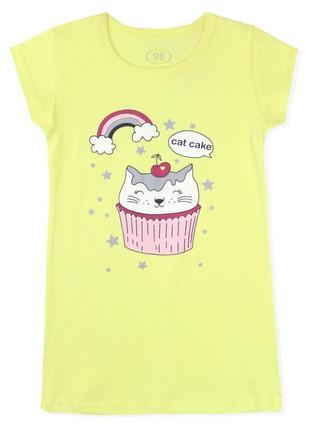 Ночная рубашка для девочки, салатовая. котик пирожное.3 фото