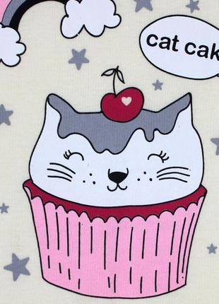 Ночная рубашка для девочки, салатовая. котик пирожное.4 фото