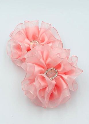 Бантики для девочки со стразами персиково розовые праздничные бантики бантики для волос