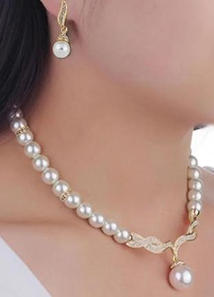 Кольє і сережки з перлів в сріблі і золоті5 фото
