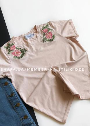 Распродажа!❤️ стильная розовая футболка с вышивкой р. 12/40/л3 фото