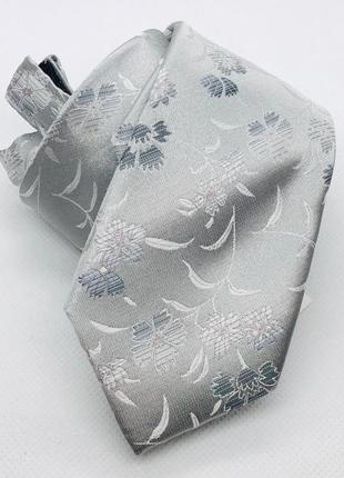 Галстук мужской серый с цветами1 фото