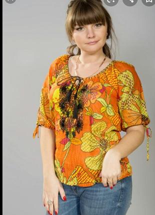 Блузка блуза рубашка сорочка оранжевая хб