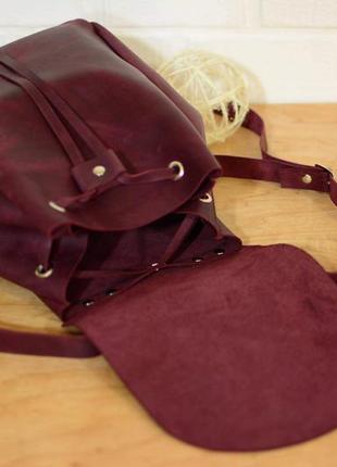 Кожа. ручная работа. кожаный рюкзак. бордовый рюкзачок. цвет марсала5 фото