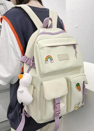 Школьный детский портфель комплект 4 в 1 с значками и блеком10 фото